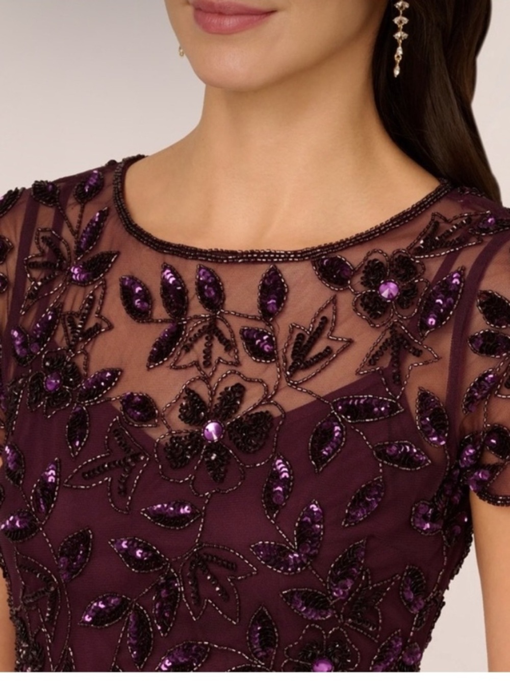 Adrianna Papell Plum Embellished Tulle Maxi Dress - Picture 4 of 14